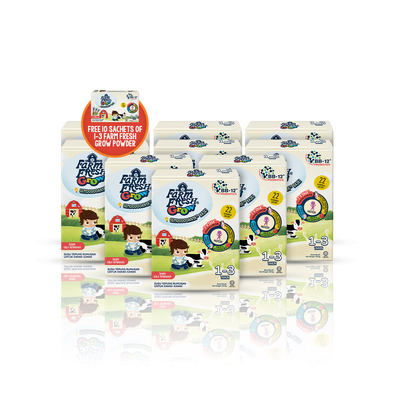 Farm Fresh Grow Powder 1-3 Years Old 800g x 9 Packs + [FREE] Farm Fresh Grow Powder 1-3 Years Old 30g x 10 sachet