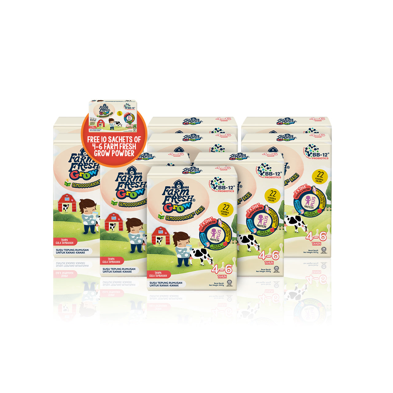 Farm Fresh Grow Powder 4-6 Years Old 800g x 9 Packs + [FREE] Farm Fresh Grow Powder 4-6 Years Old 30g x 10 sachet