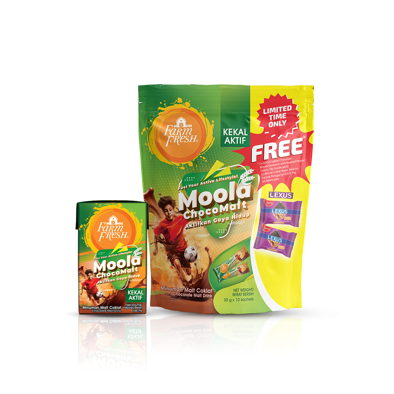 Farm Fresh UHT Moola Choco Malt 100ml + Farm Fresh Choco Malt Powder 35g x 10 sachet X Lexus