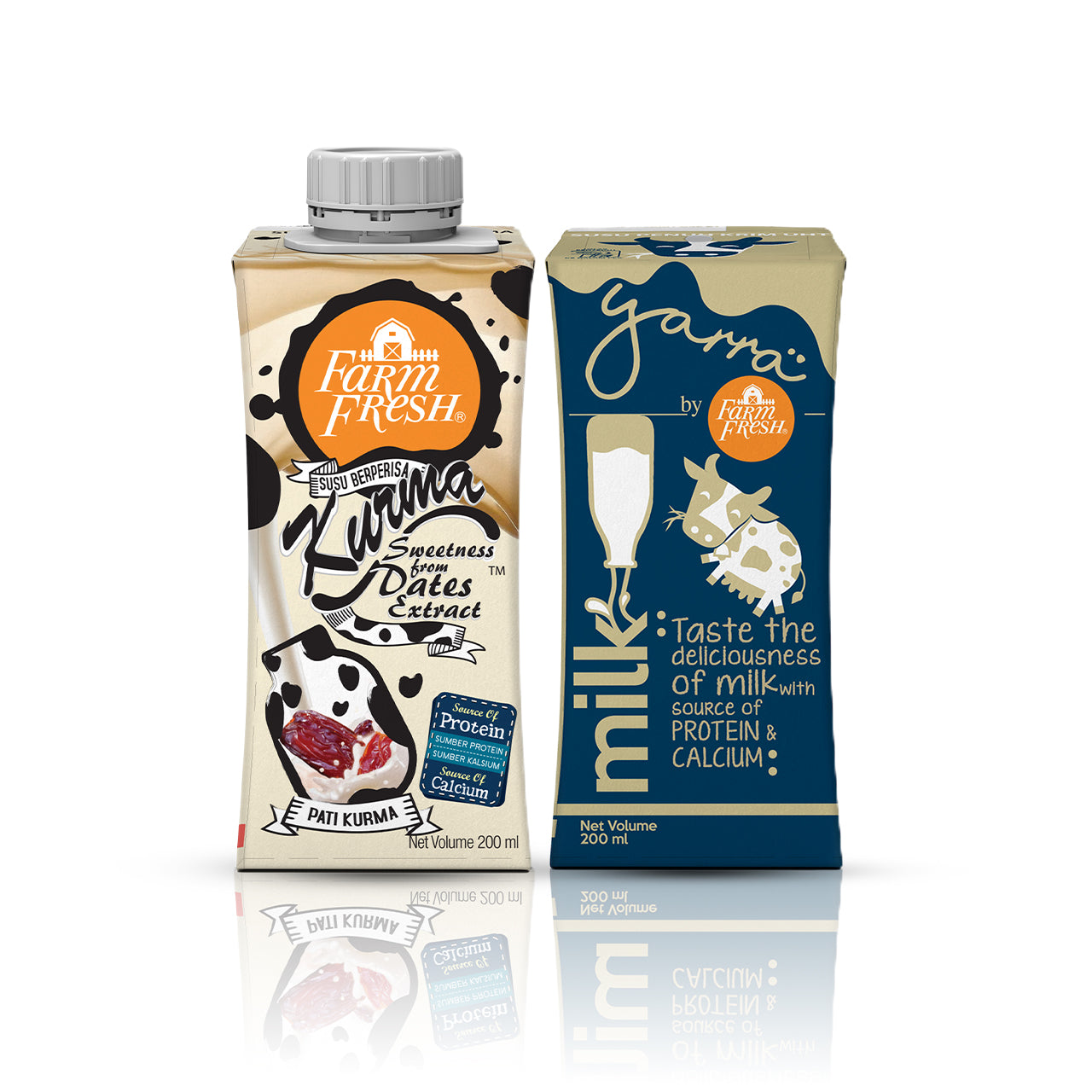 Farm Fresh UHT Kurma Milk + Yarra By Farm Fresh UHT Full Cream Milk 200ml x 24 Packs each