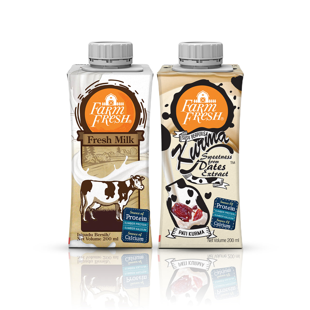 Farm Fresh UHT Fresh Milk + Farm Fresh UHT Kurma Milk 200ml x 24 Packs each